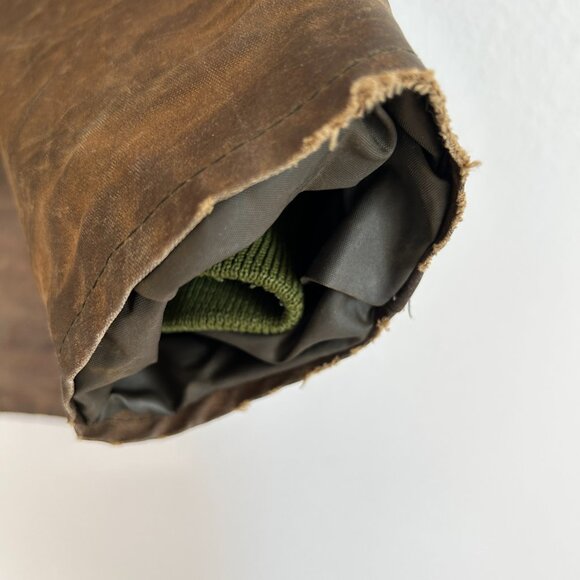 Vtg Argatta Wax Cloth Jacket S Brown Plaid Wool Lined Corduroy Collar Chore - Picture 8 of 16